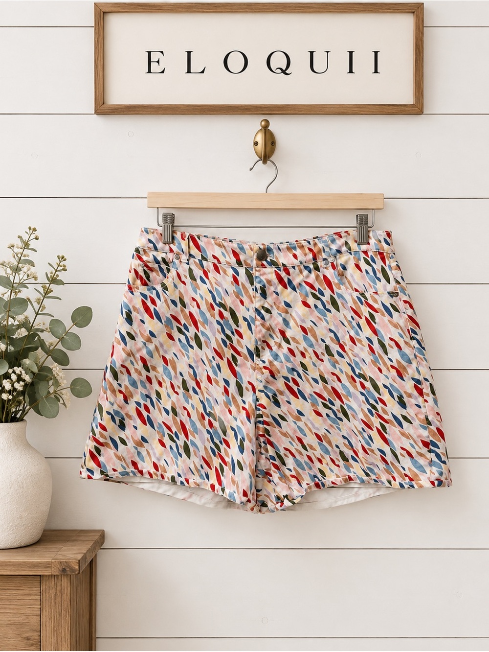 ELOQUII Multicolor Print Denim Shorts Size 18